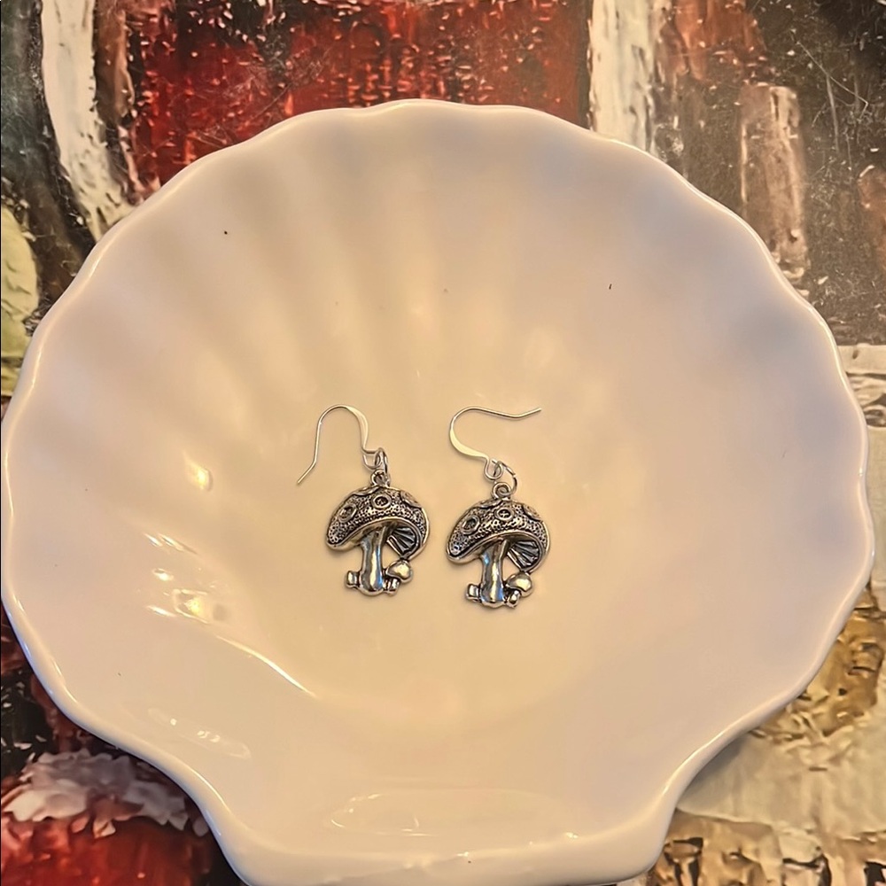 Silver Mushroom Earrings